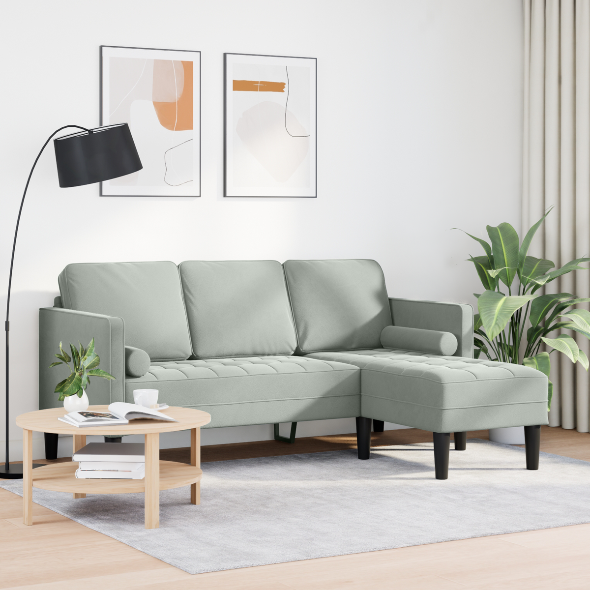 Sofa Set with Cushion Light Grey Polyester
