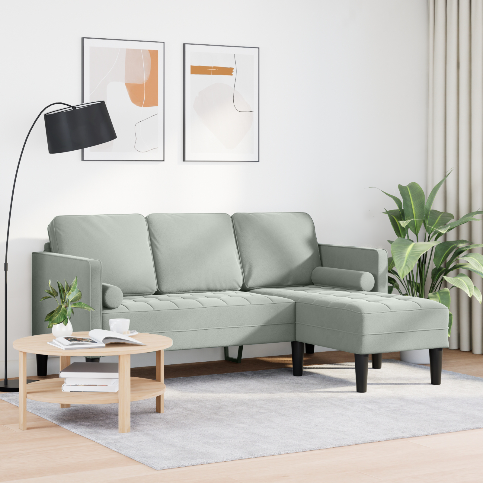 Sofa Set with Cushion Light Grey Polyester