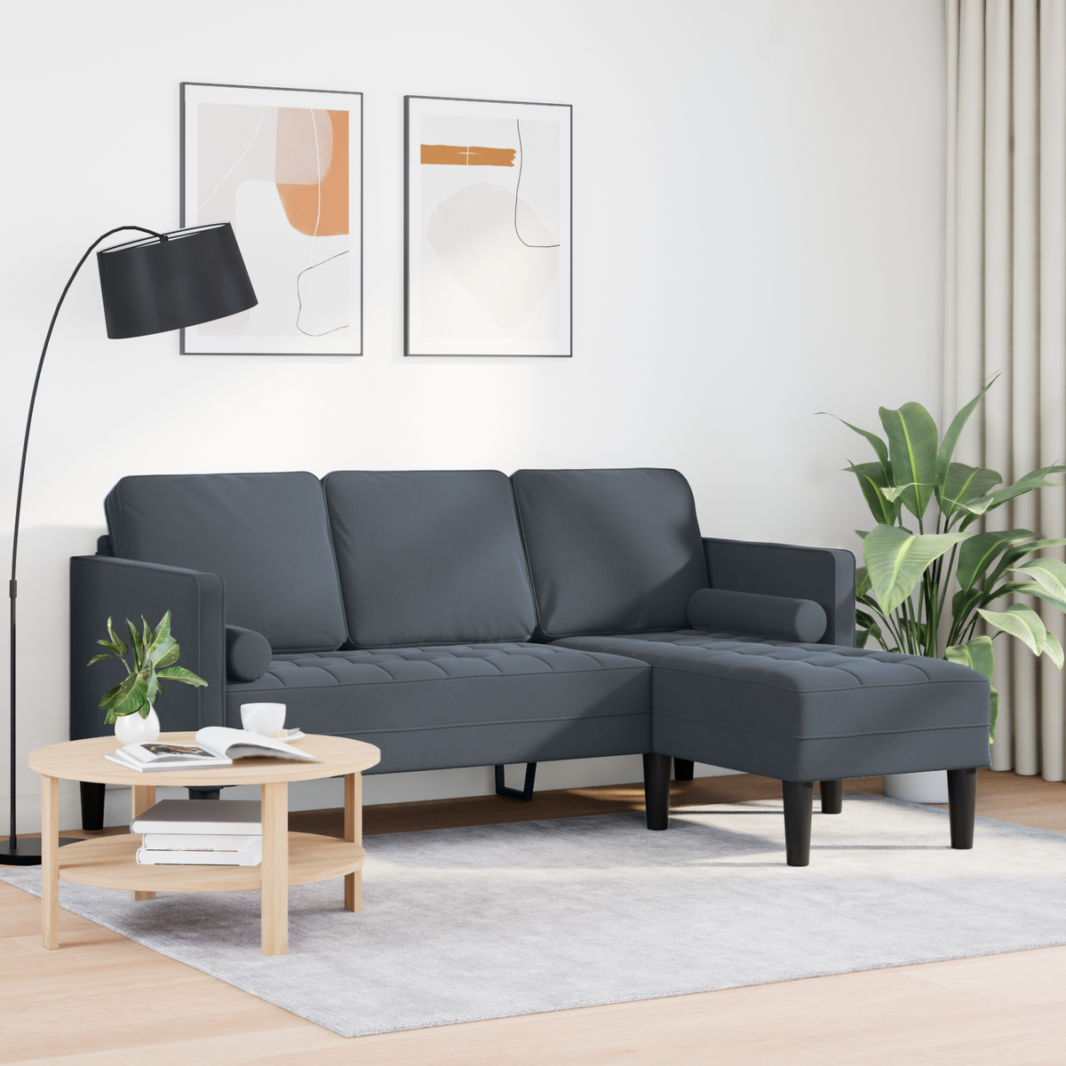 Sofa Set with Cushion Dark Grey Polyester