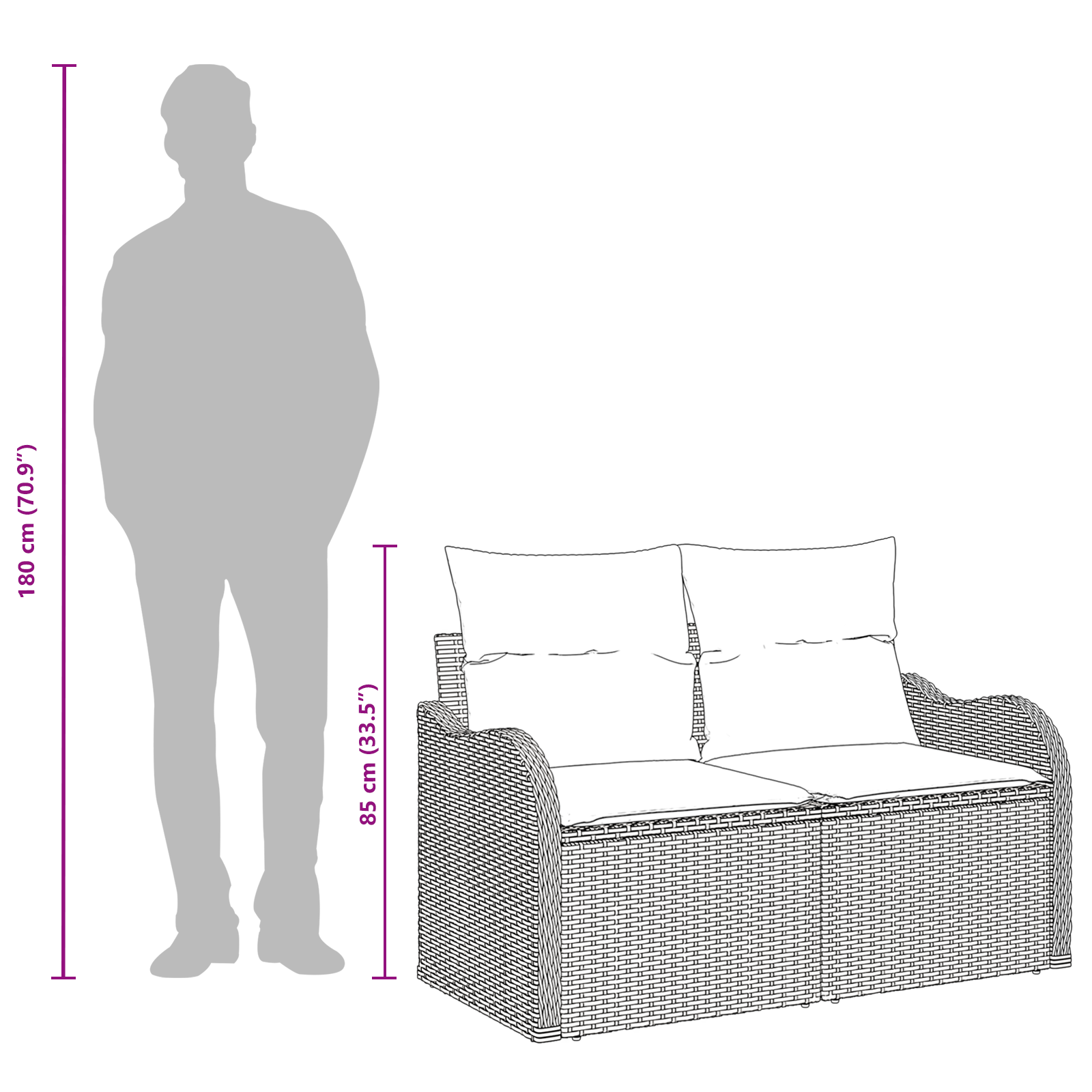 Garden Sofa with Cushion Grey 121 x 62 x 69cm Poly Rattan