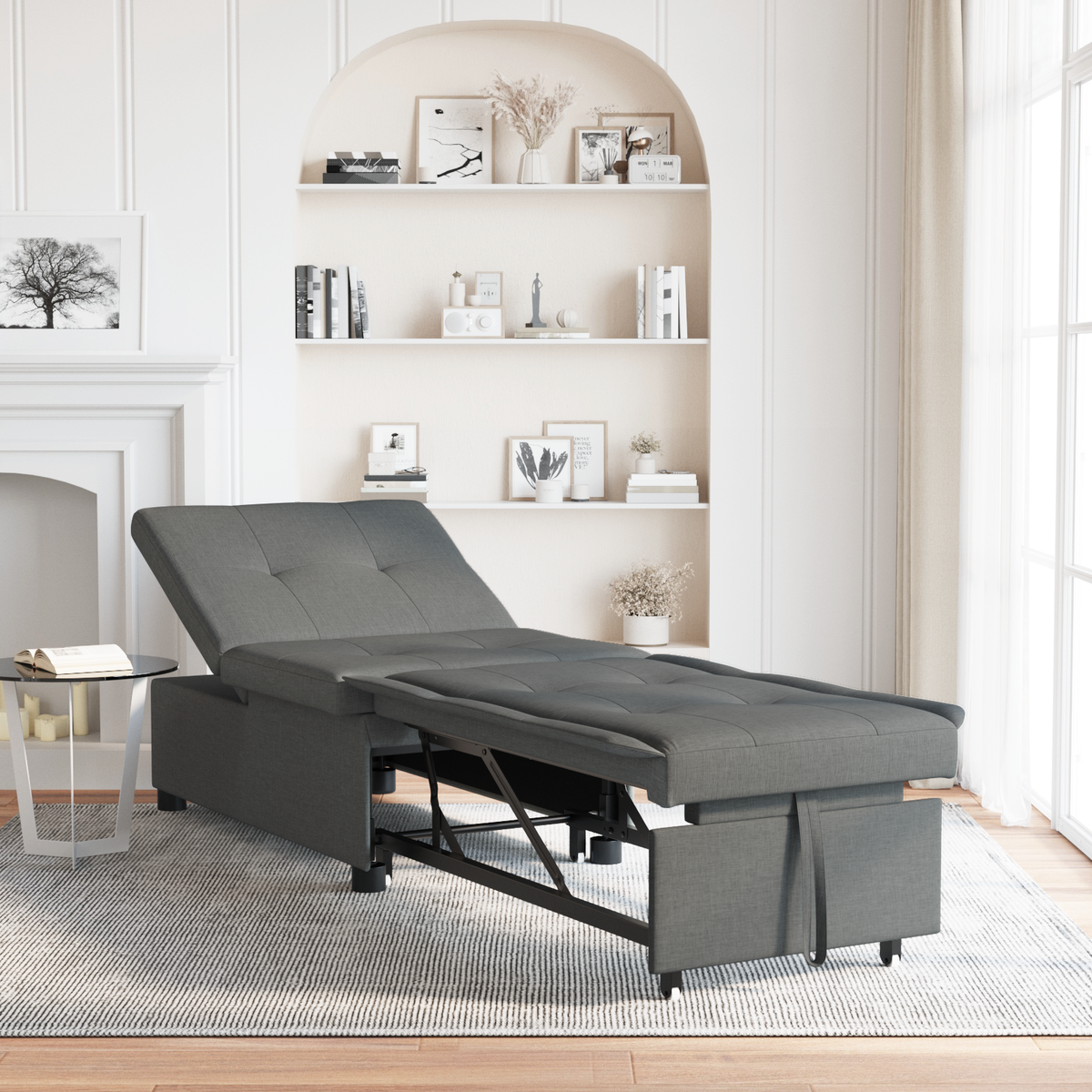 Pull Out Sofa Bed Dark Grey 194 x 50 x 82 cm Fabric