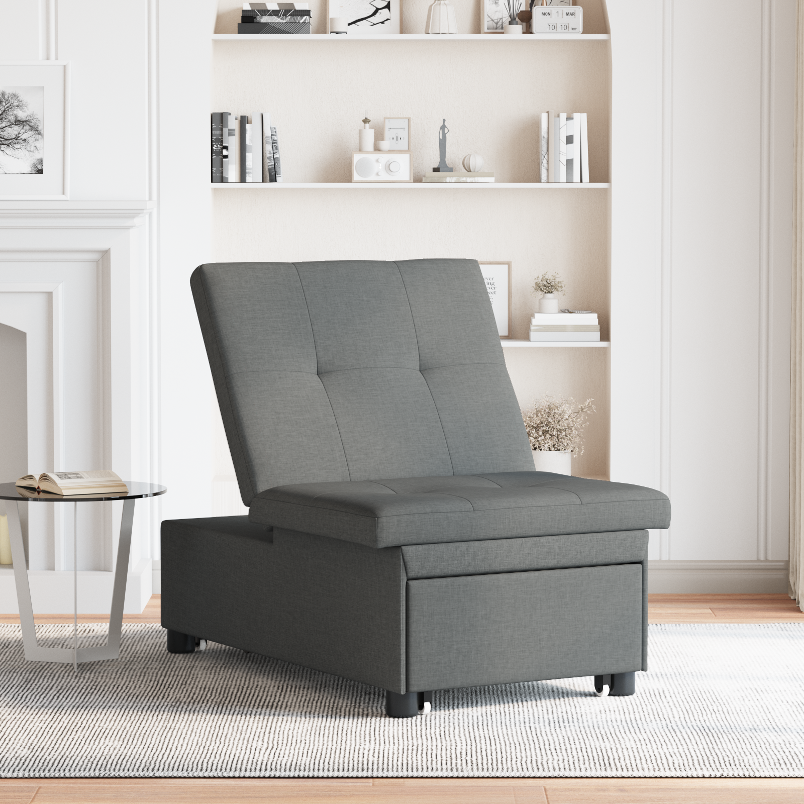Pull Out Sofa Bed Dark Grey 194 x 50 x 82 cm Fabric