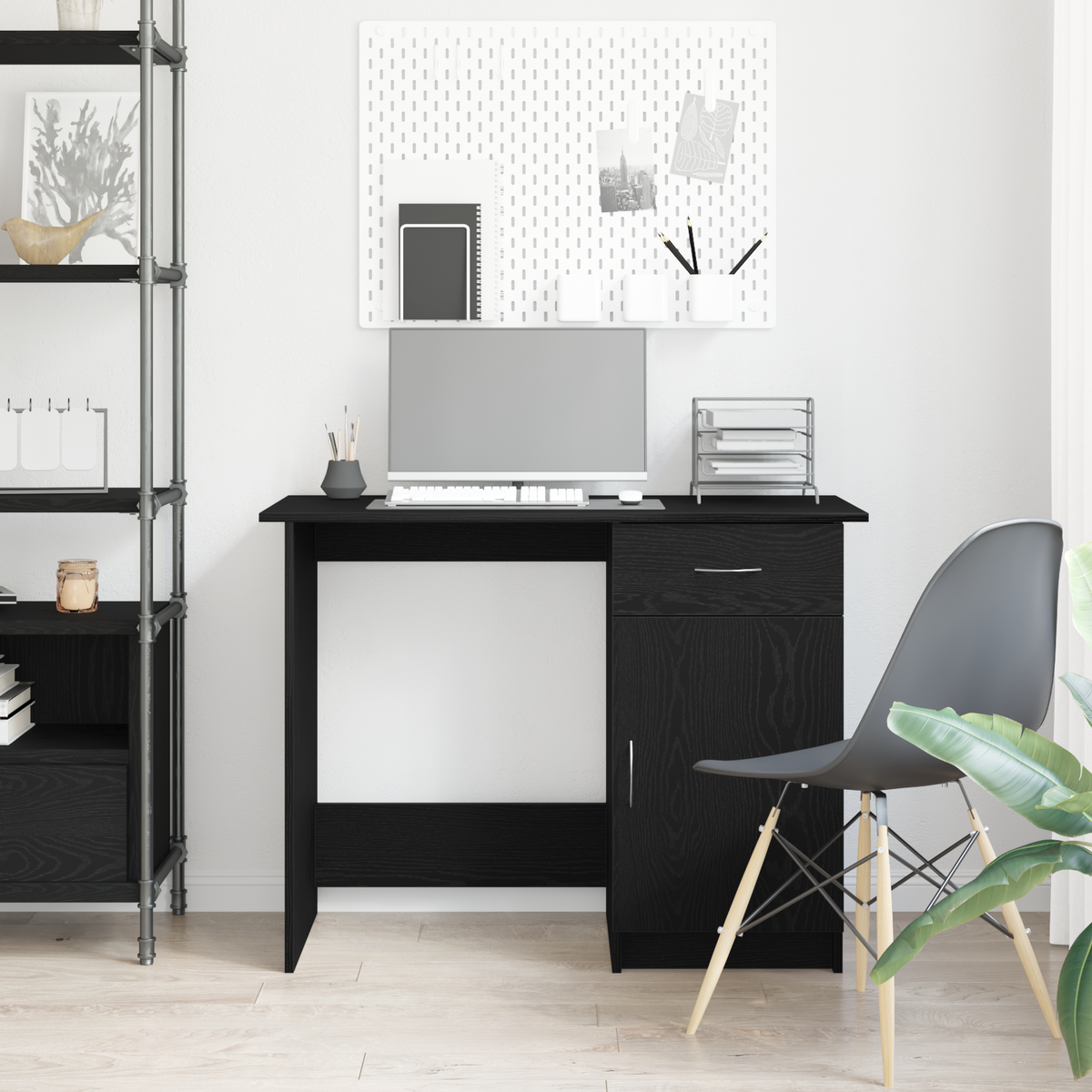 Desk with Drawer Black Oak 100 x 50 x 76 cm Engineered Wood