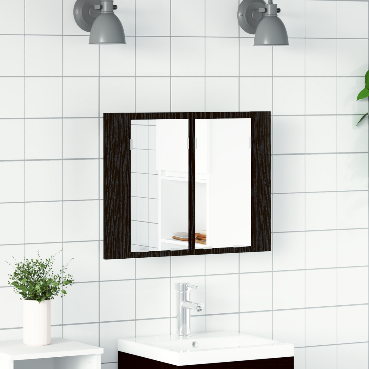 Bathroom Mirror Cabinet with Shelf Black oak 60 x 12 x 45 cm