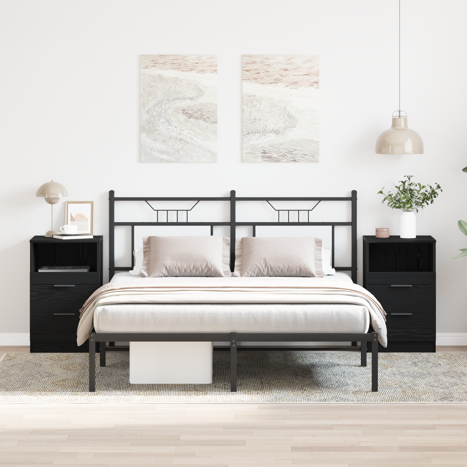Bedside Cabinet 2 pcs Black Oak 40 x 35 x 65 cm Engineered Wood