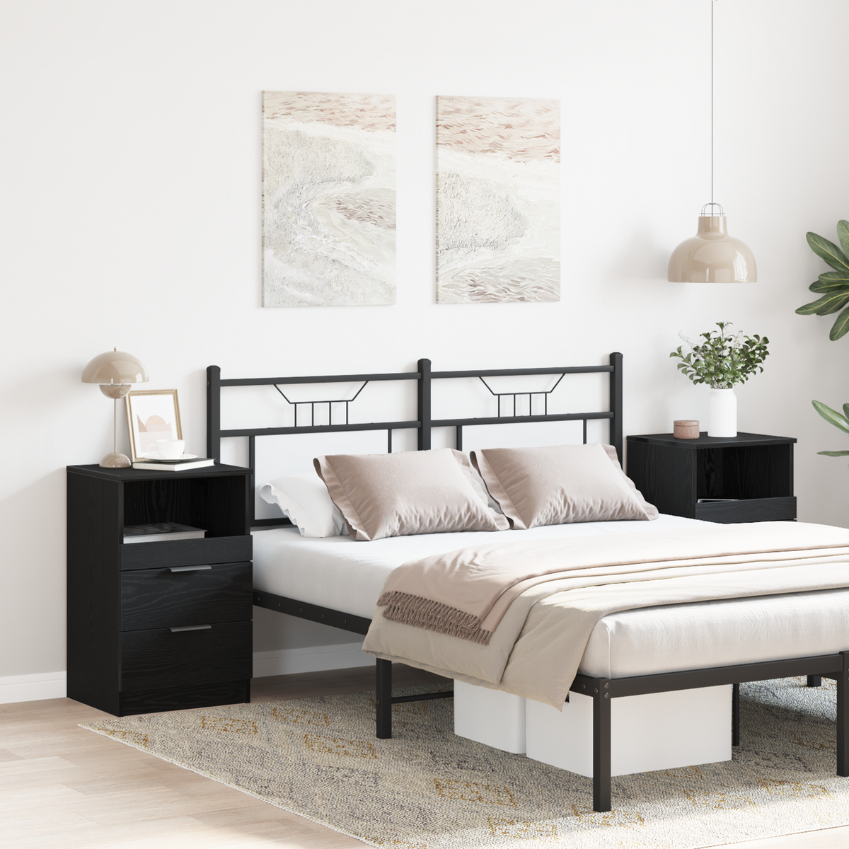 Bedside Cabinet 2 pcs Black Oak 40 x 35 x 65 cm Engineered Wood
