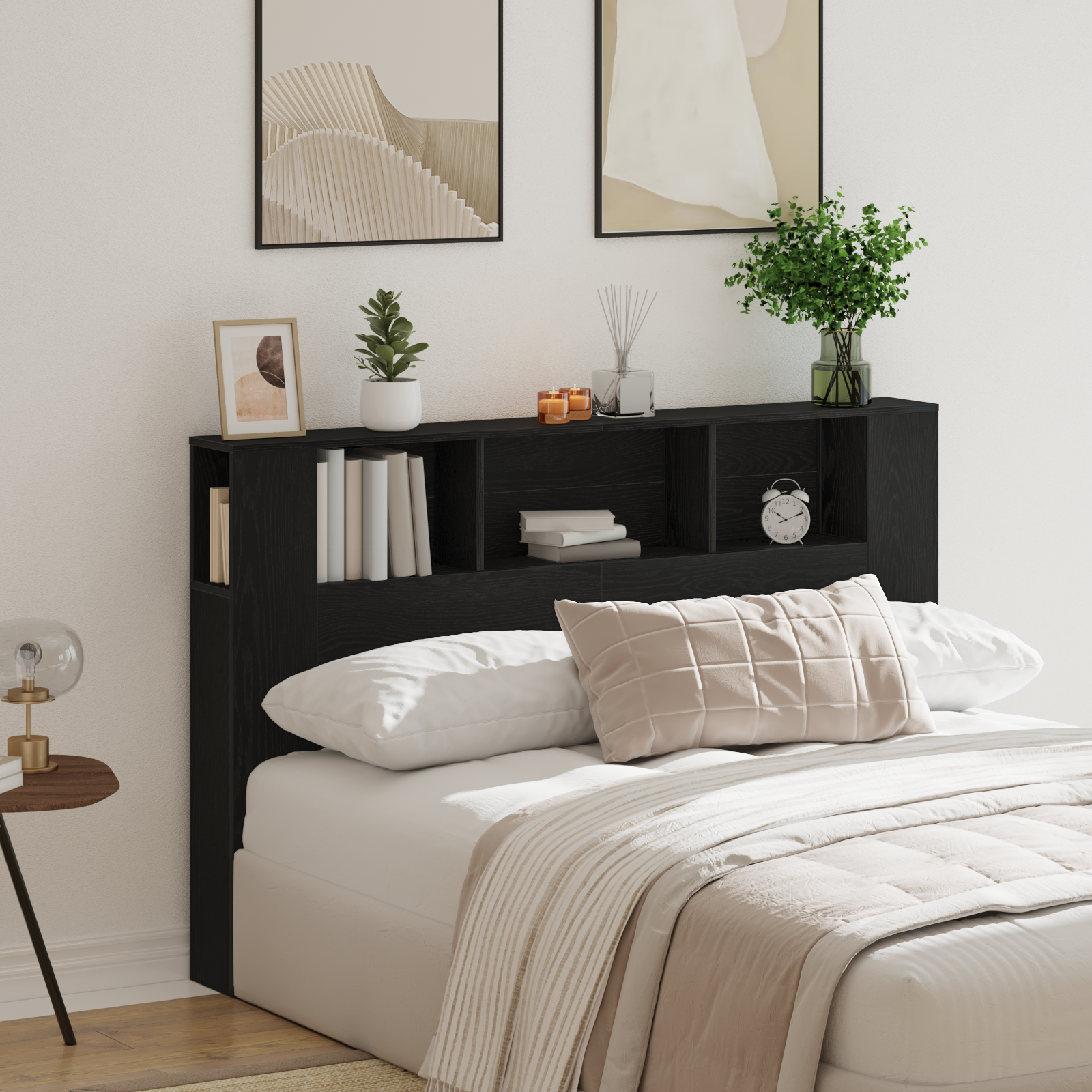 Headboard Cabinet with Storage Black Oak Engineered Wood