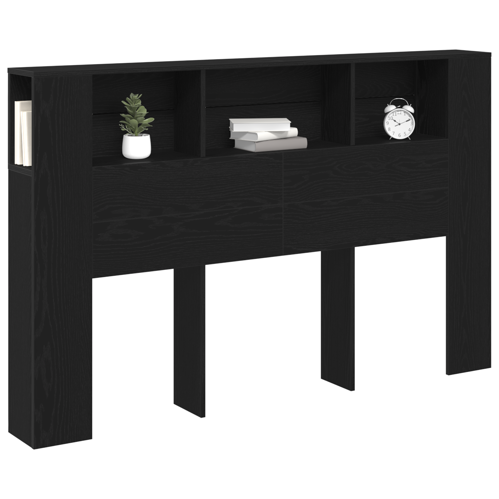 Headboard Cabinet with Storage Black Oak Engineered Wood