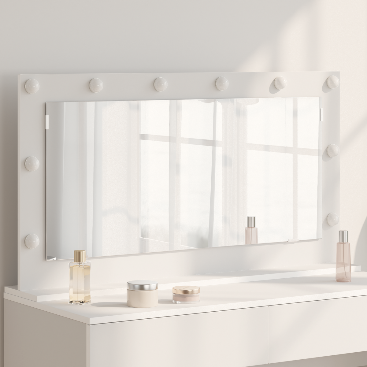 Vanity Mirror White 100 x 55 x 18 cm Glass and Engineered wood