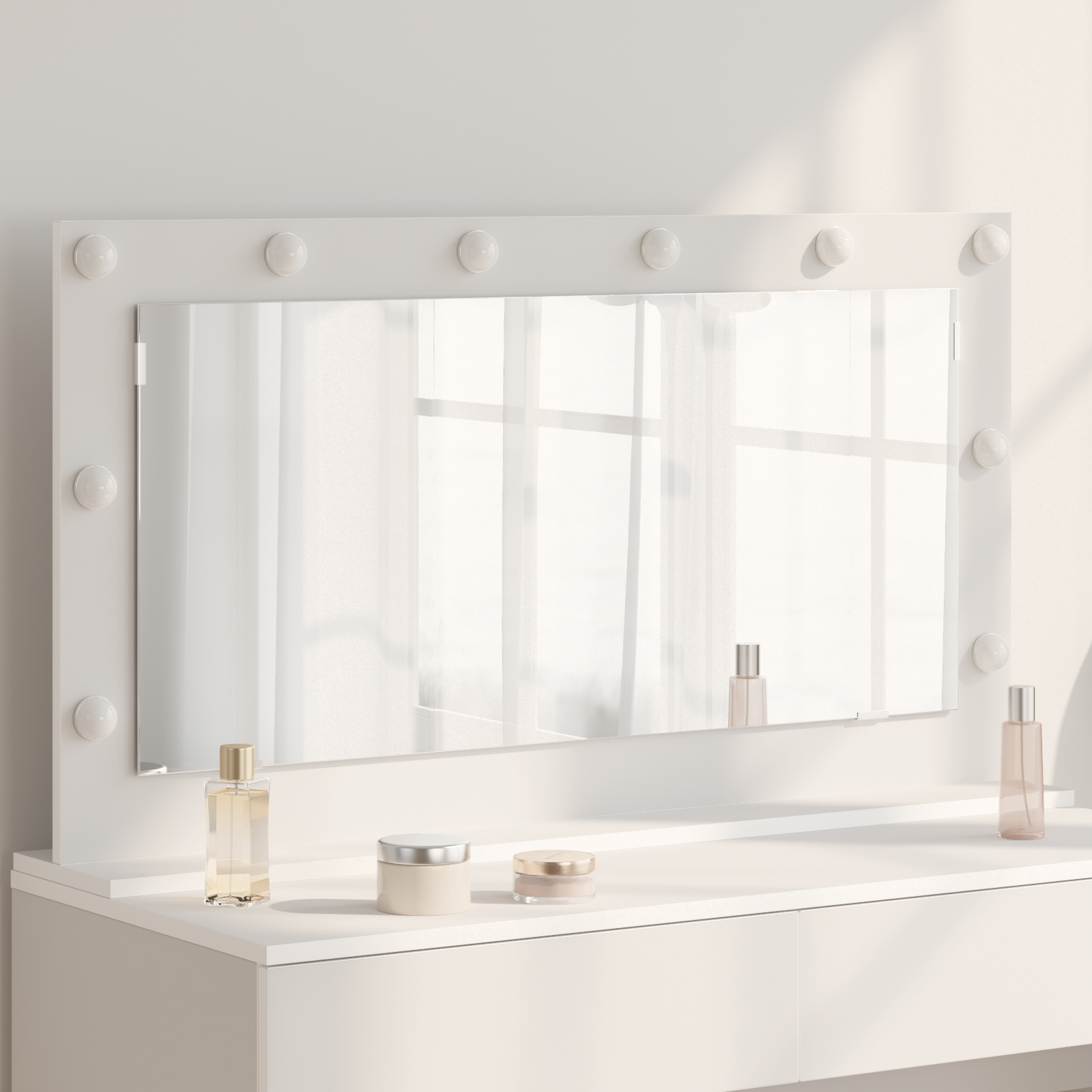 Vanity Mirror White 100 x 55 x 18 cm Glass and Engineered wood