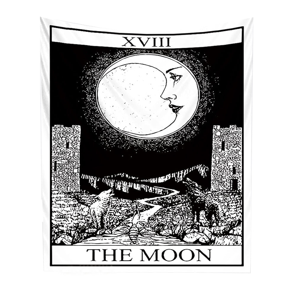 Anyhouz Tapestry White Black Moon 95X70 cm Tarot Card Psychedelic Scene Art Hippie Bohemian Decoration Sheets