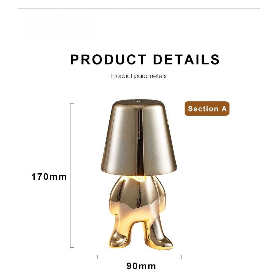 Anyhouz Hotel Lightning Lamp Rechargeable Gold Little Man Sitting Front Position Table Lamps Touch Switch Decoration Led Night Light