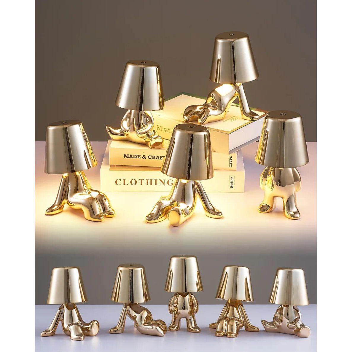 Anyhouz Hotel Lightning Lamp Rechargeable Gold Little Man Sitting Front Position Table Lamps Touch Switch Decoration Led Night Light