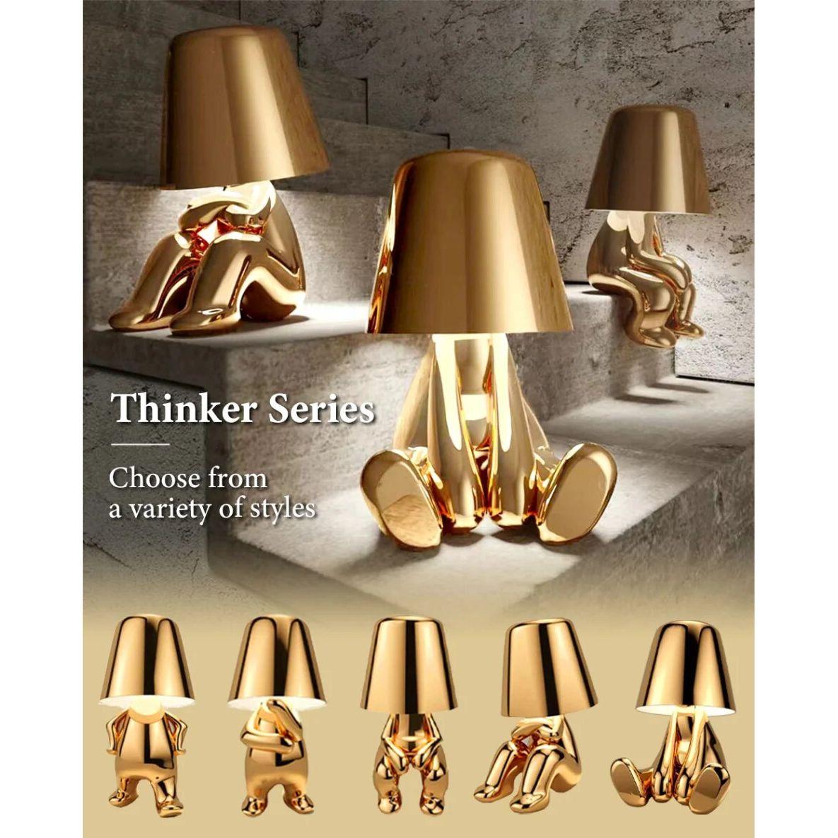 Anyhouz Hotel Lightning Lamp Rechargeable Gold Little Man Sitting Front Position Table Lamps Touch Switch Decoration Led Night Light