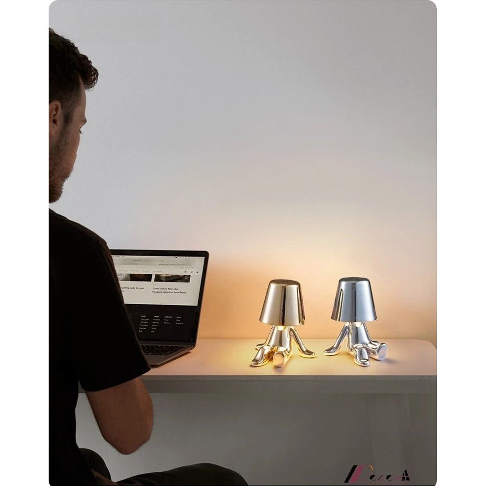 Anyhouz Hotel Lightning Lamp Rechargeable Gold Little Man Standing Position Table Lamps Touch Switch Decoration Led Night Light