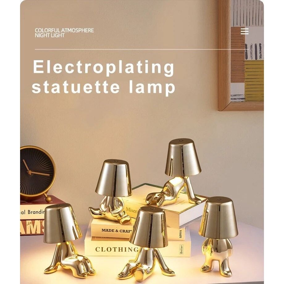 Anyhouz Hotel Lightning Lamp Rechargeable Gold Little Man Sitting Front Position Table Lamps Touch Switch Decoration Led Night Light