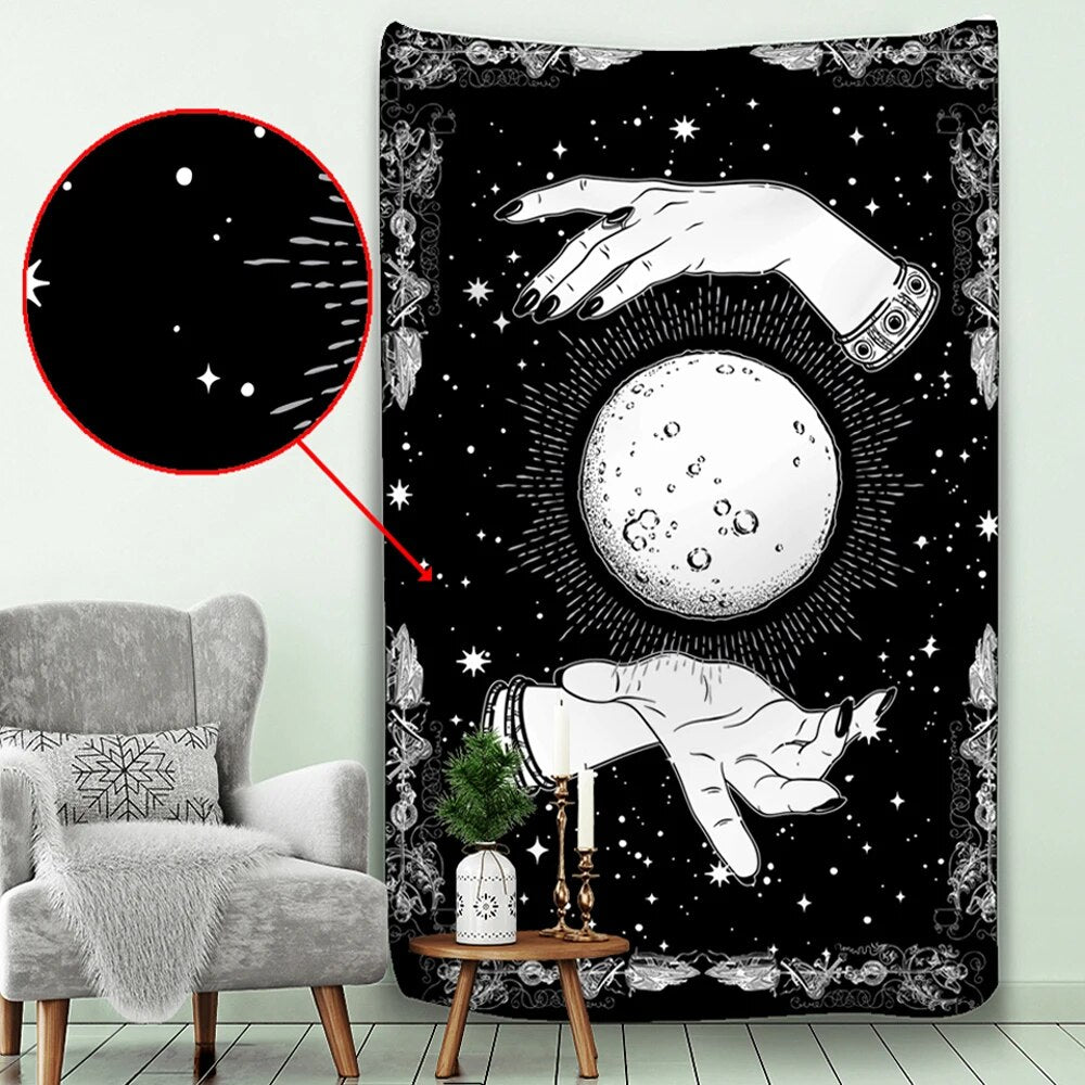 Anyhouz Tapestry Black Yellow Empress 150X150 cm Tarot Card Psychedelic Scene Art Hippie Bohemian Decoration Sheets