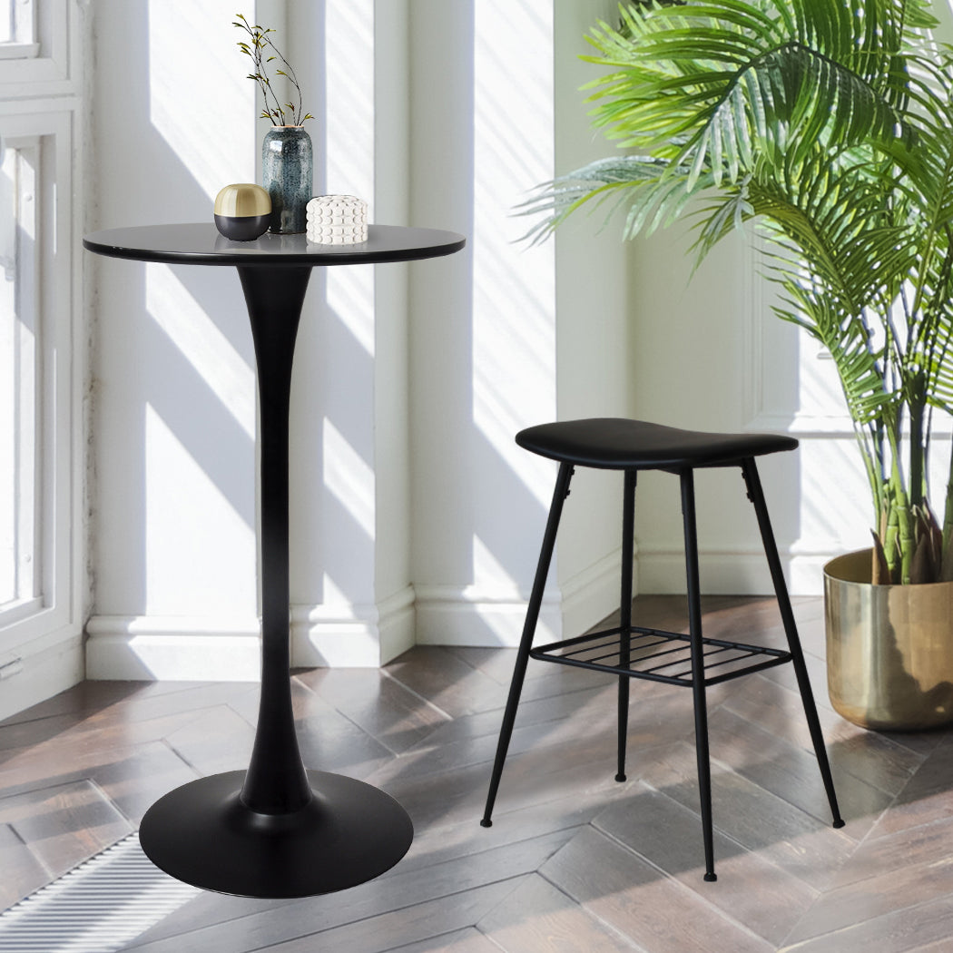 Levede 2x Bar Table Pub Tables Kitchen Marble Tulip Outdoor Round Metal Black
