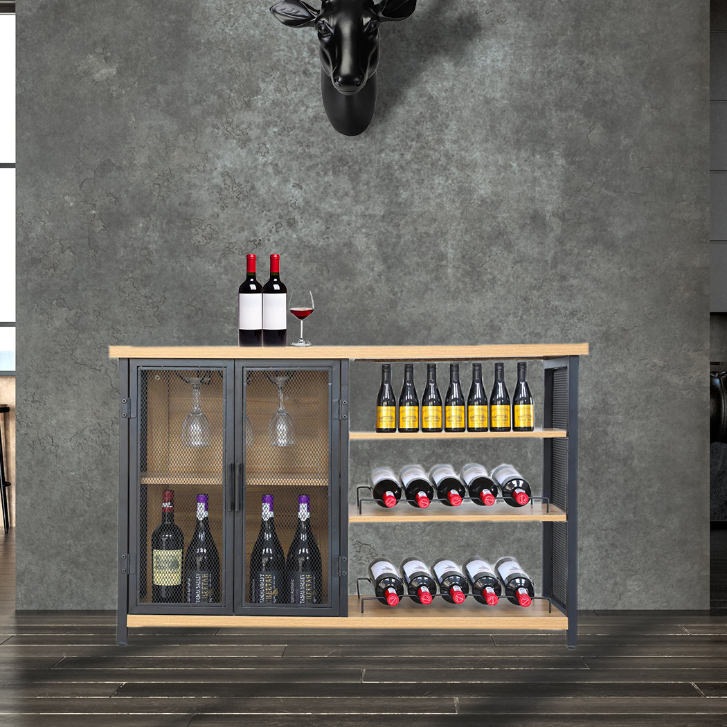 Levede Industrial Bar Cabinet Wine Steamrack Glasses Farmhouse Adjustable 120CM