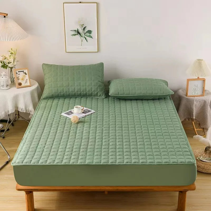 Anyhouz Mattress Cover Green 100x200cm Waterproof Quilted Fitted Bed Sheet