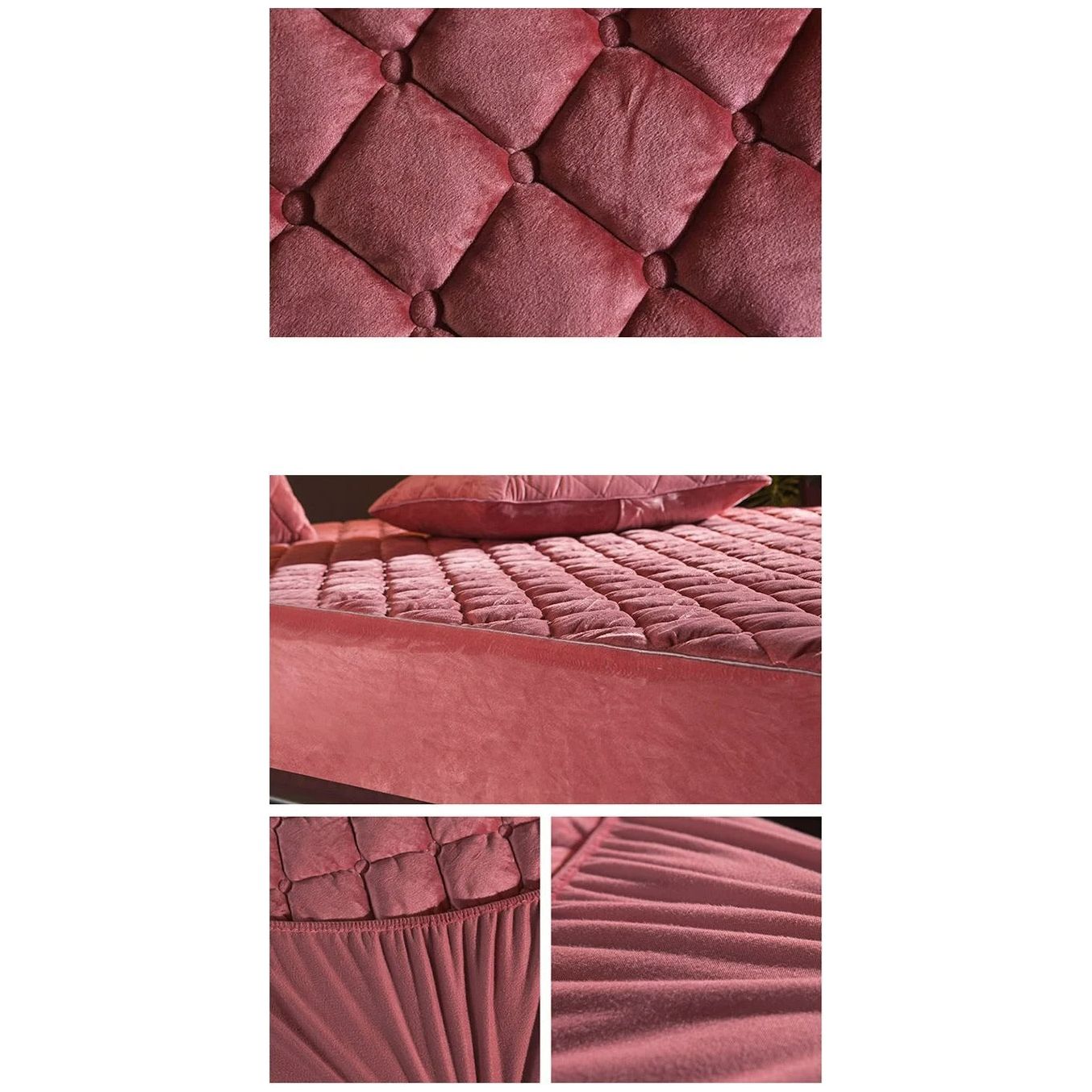 Anyhouz Mattress Cover Bean Red 120x200cm Crystal Velvet Thicken Quilted Warm Soft Plush Bed Sheet