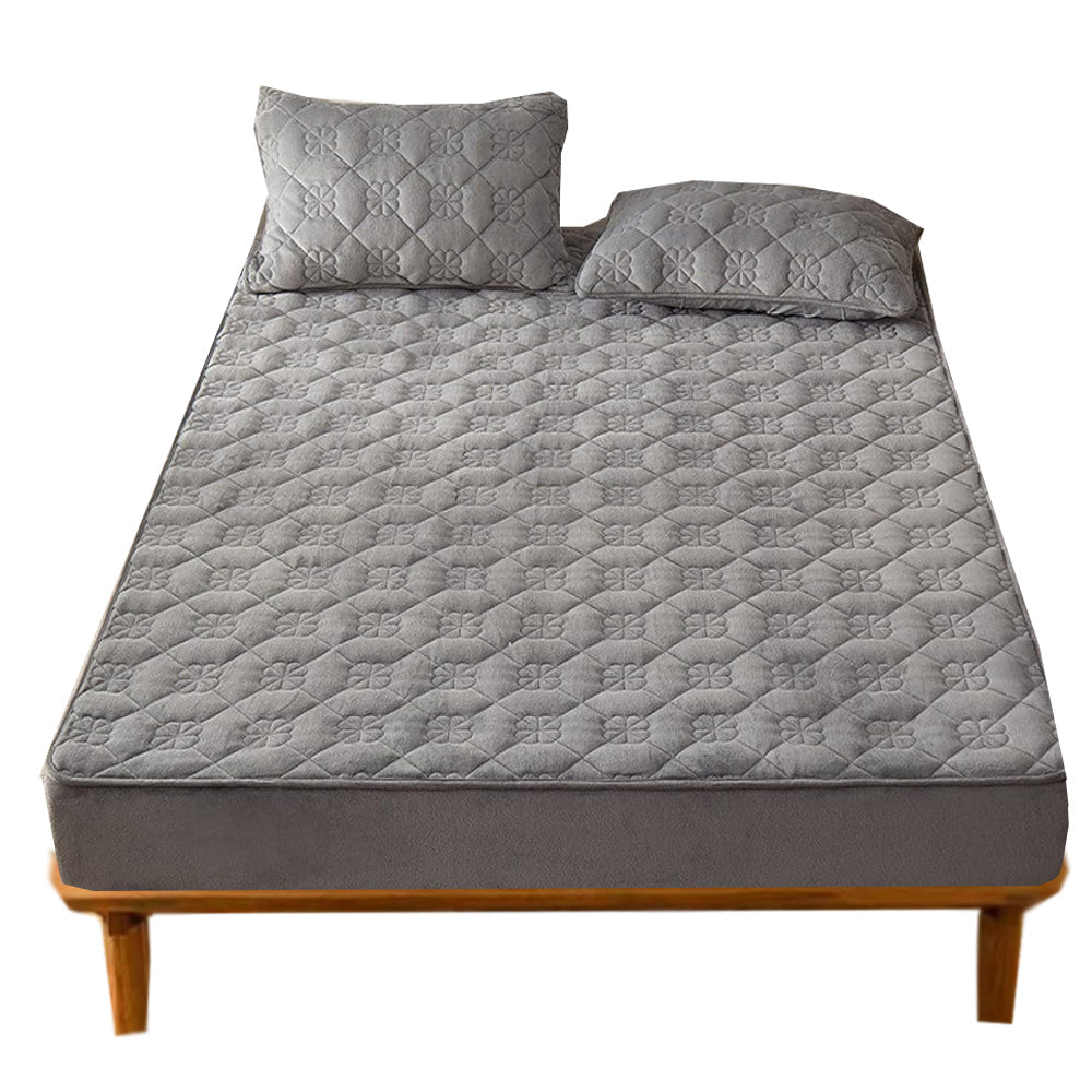 Anyhouz Mattress Cover Floral Gray Double Size Waterproof Quilted Fitted Bed Sheet