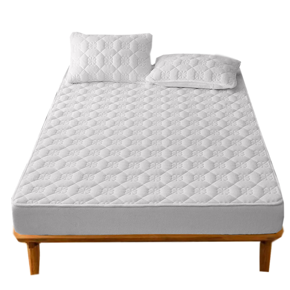 Anyhouz Mattress Cover Floral White Double Size Waterproof Quilted Fitted Bed Sheet