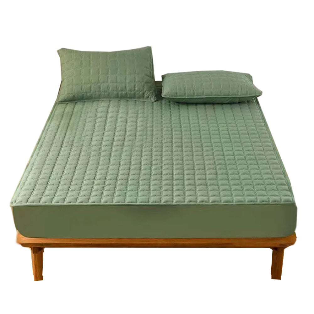 Anyhouz Mattress Cover Green Double Size Waterproof Quilted Fitted Bed Sheet
