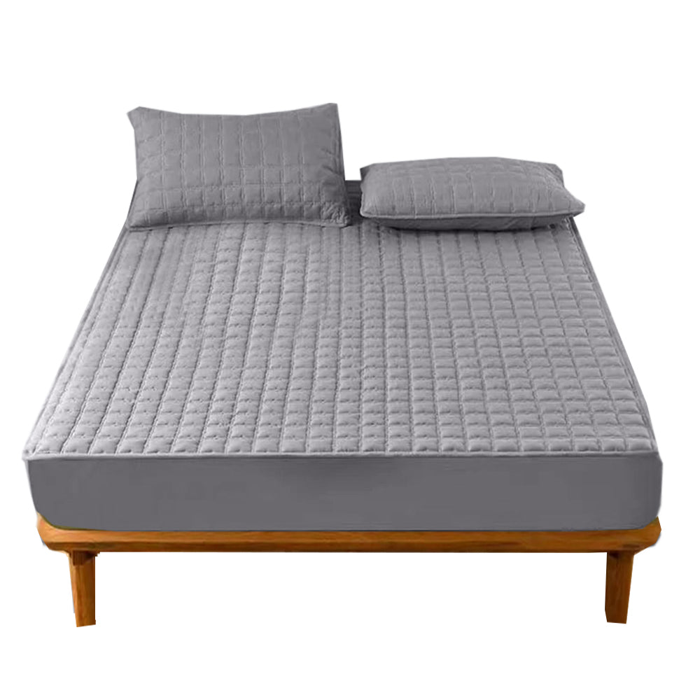 Anyhouz Mattress Cover Gray Double Size Waterproof Quilted Fitted Bed Sheet