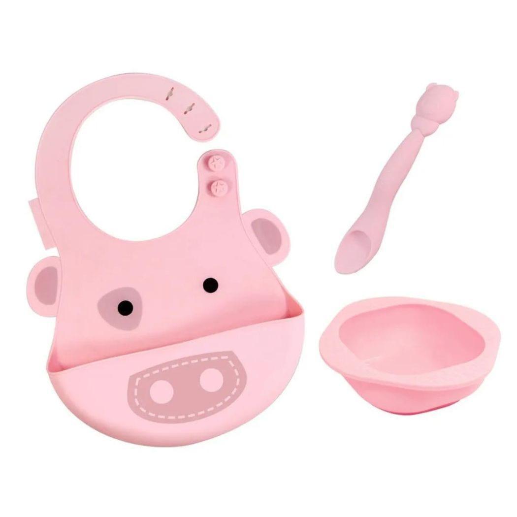 Marcus & Marcus-Baby Silicone Feeding Gift Set Pocky the Pig-Pink-1910112442206261248