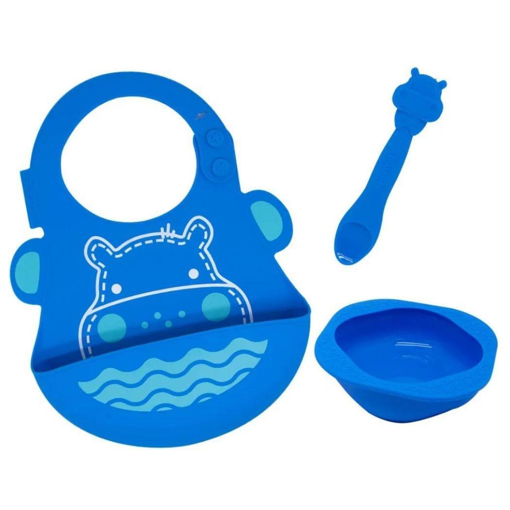 Marcus & Marcus-Baby Silicone Feeding Gift Set Lucas the Hippo- Blue-1910112442583748608