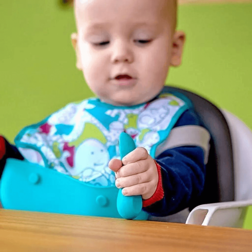 Marcus & Marcus- Palm Grasp Self Feeding Spoon Lucas the Hippo- Blue-1910112451899297796