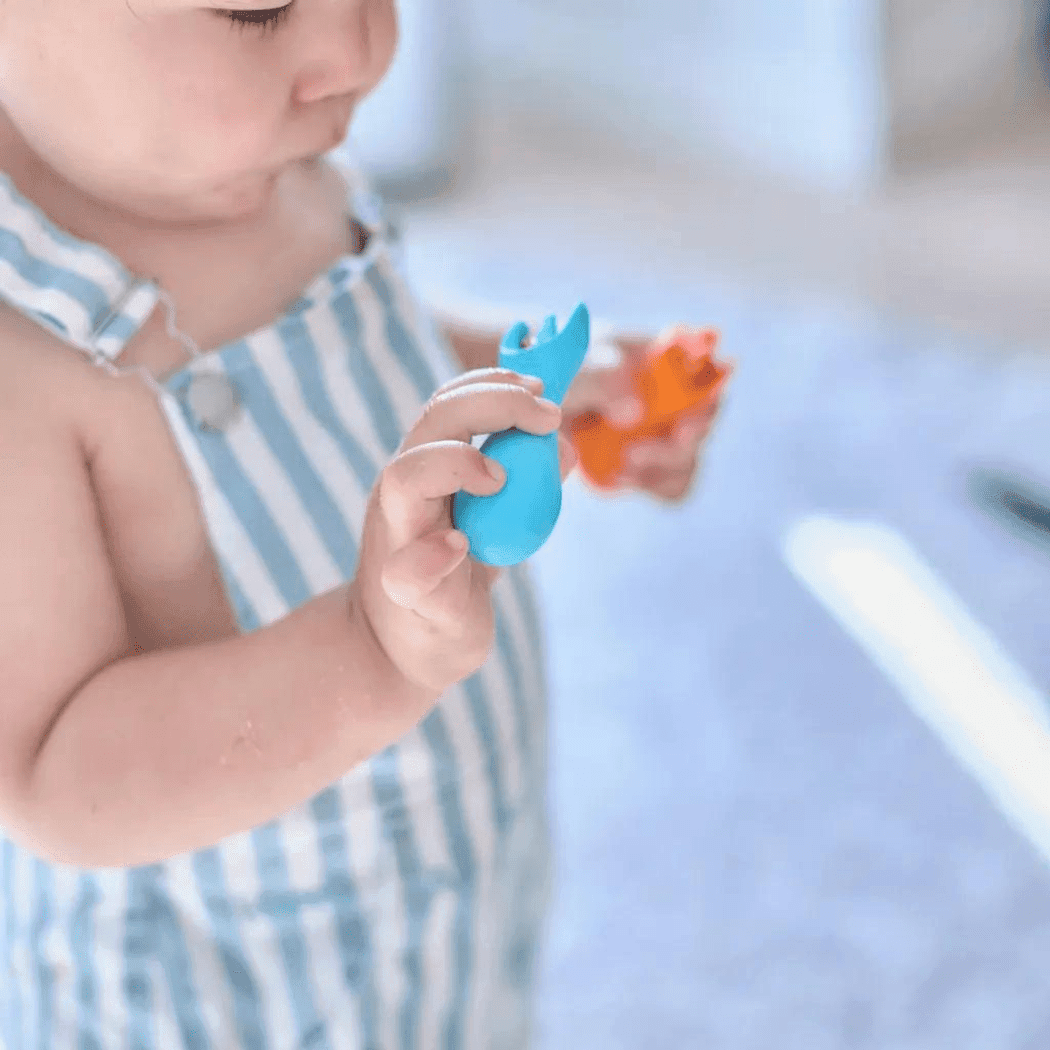 Marcus & Marcus -Palm Grasp Silicone Spoon & Fork Set Lucas the Hippo- Blue-1910112443363889158