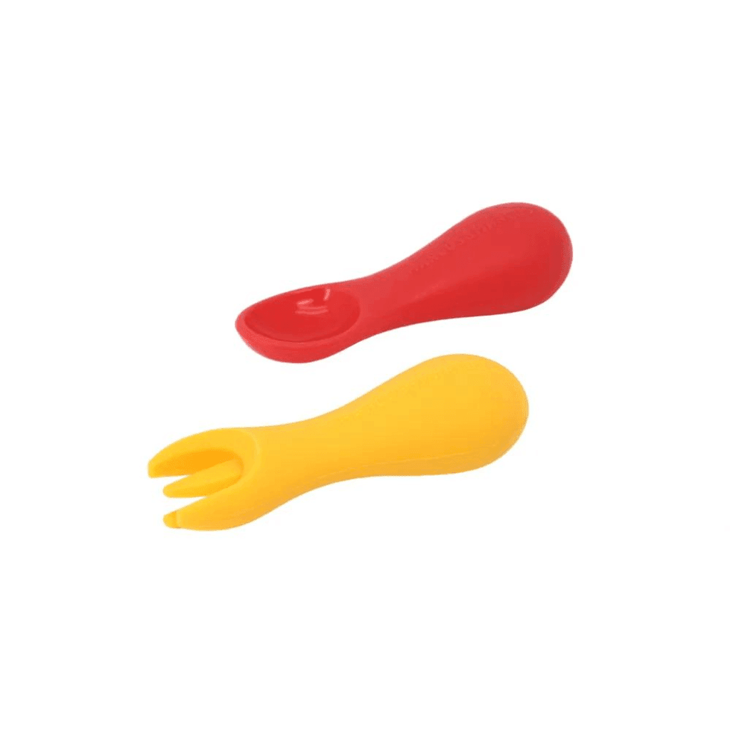Marcus & Marcus -Palm Grasp Silicone Spoon & Fork Set Marcus the Lion- Red-1910112442776686592