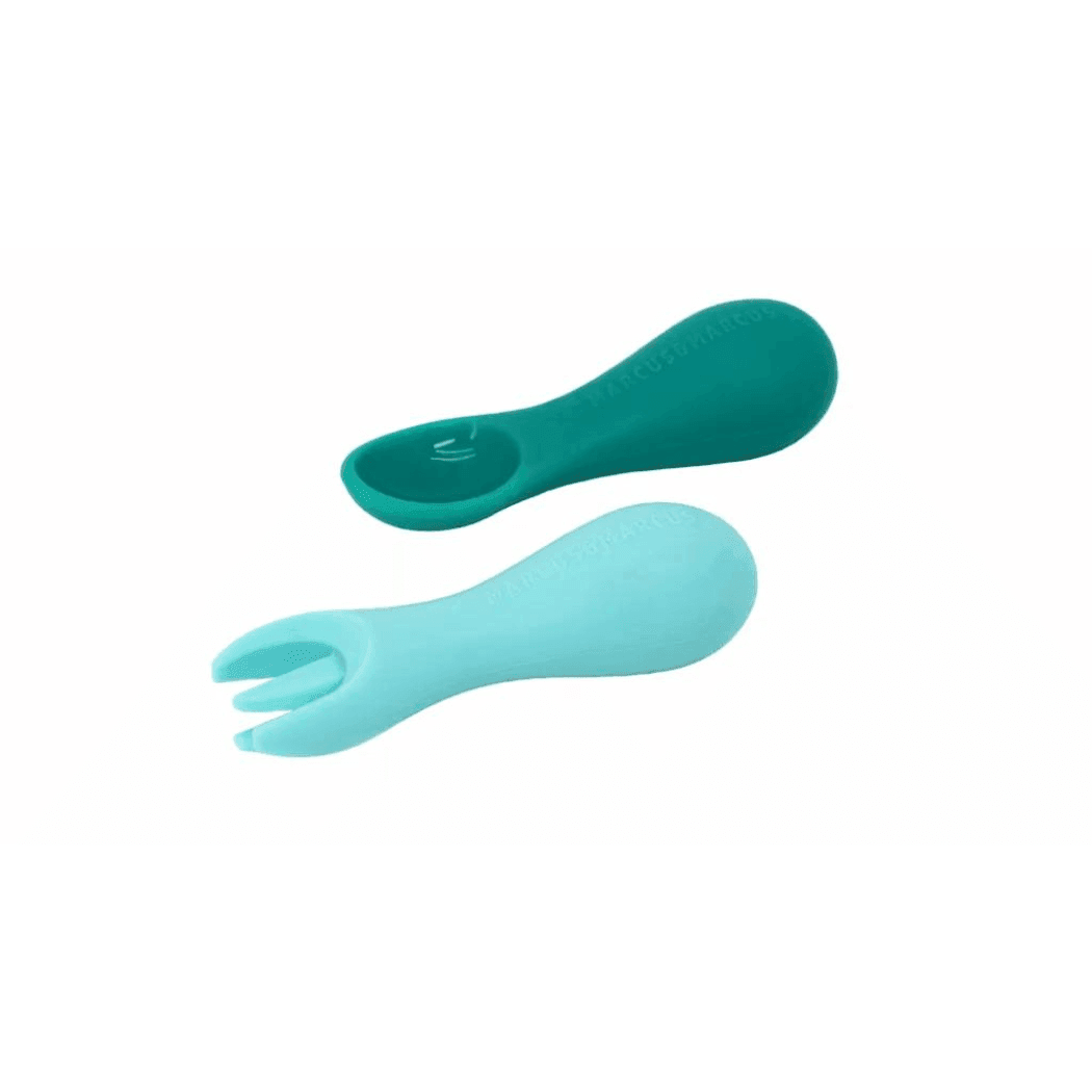 Marcus & Marcus -Palm Grasp Silicone Spoon & Fork Set Ollie the Elephant green-1910112442969624576