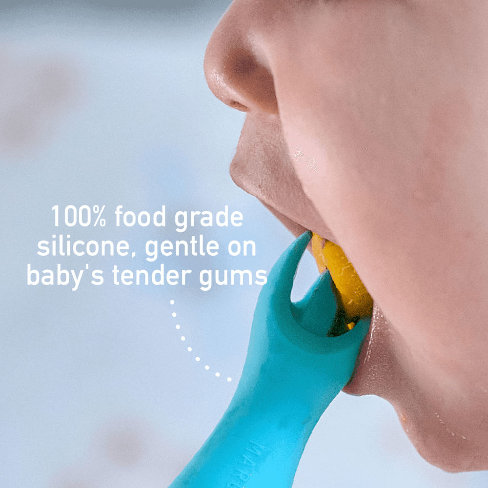 Marcus & Marcus -Palm Grasp Silicone Spoon & Fork Set Lucas the Hippo- Blue-1910112443363889156