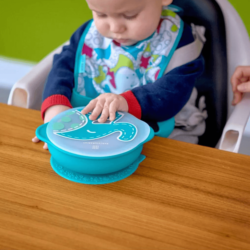 Marcus & Marcus - Sunction Bowl with Lid Lucas the Hippo- Blue-1910112449873448966