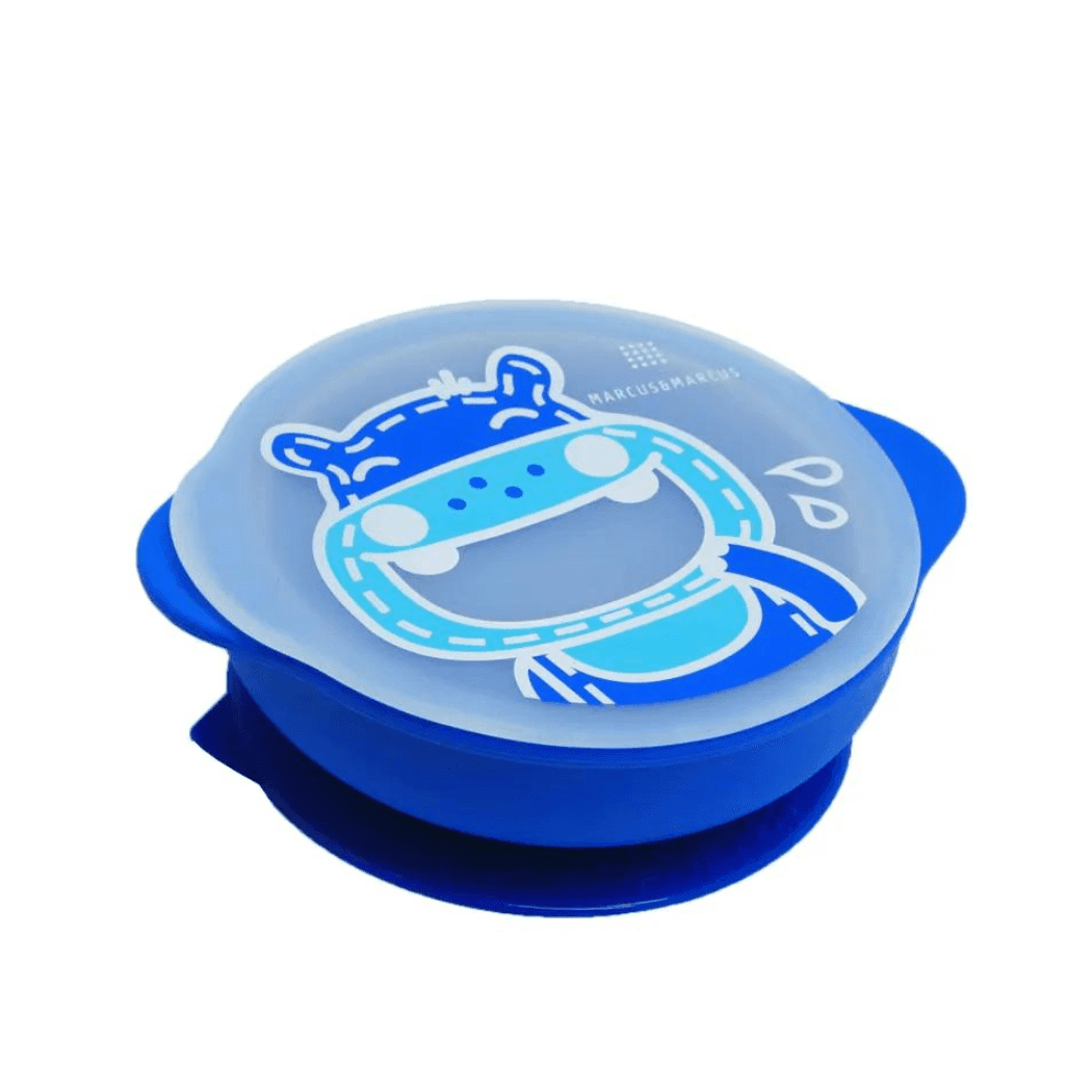 Marcus & Marcus - Sunction Bowl with Lid Lucas the Hippo- Blue-1910112449873448960