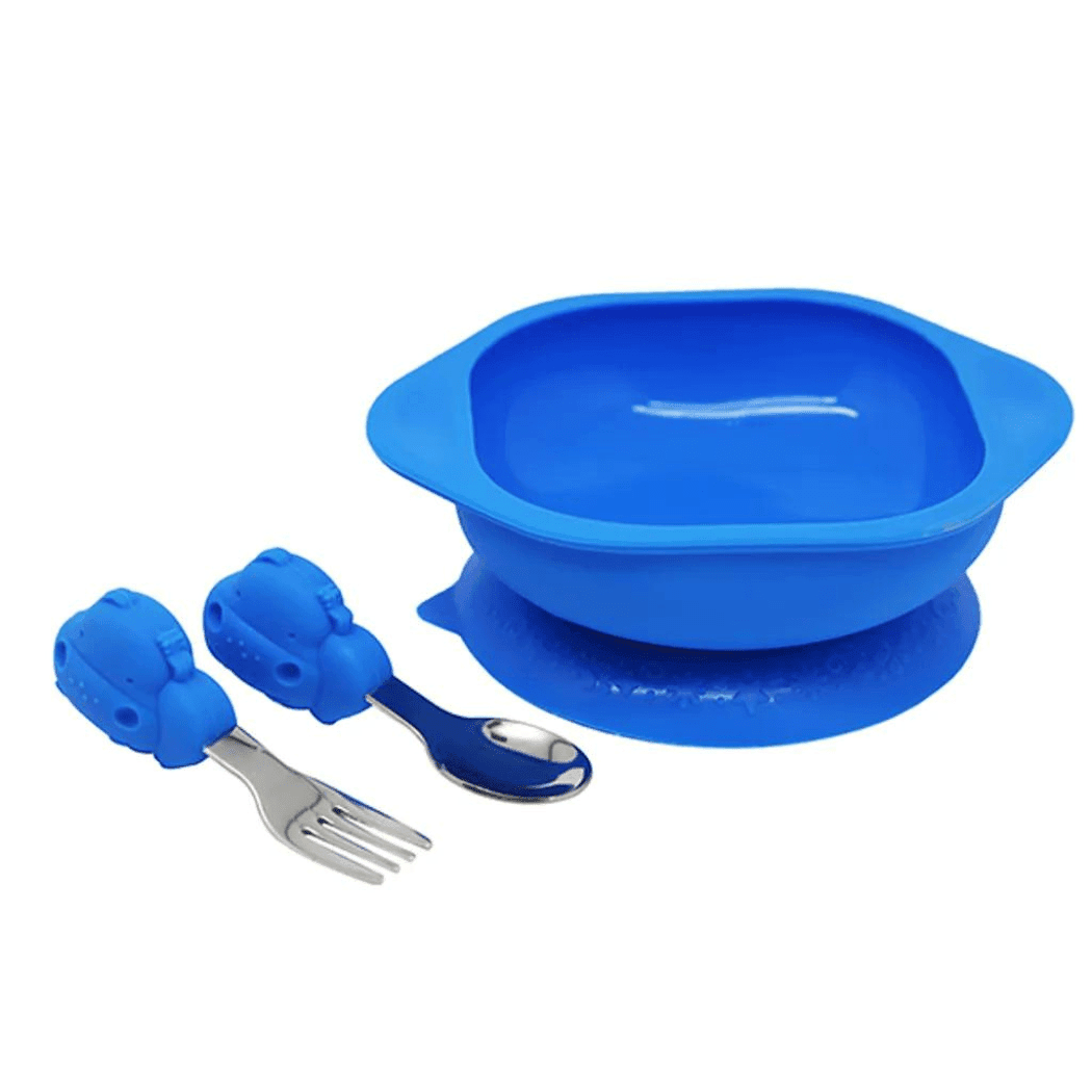 Marcus & Marcus-Toddler Silicone Mealtime Gift Set Lucas the Hippo- Blue-1910112150366588928