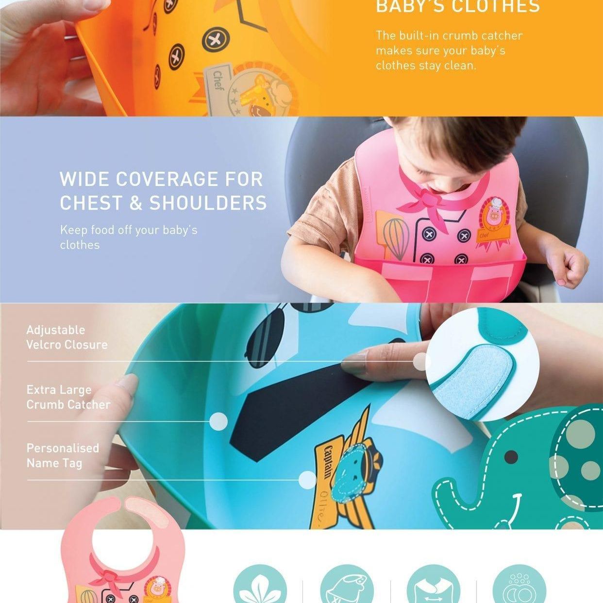 Marcus & Marcus -Wide Coverage Creative Toddler Bibs Pocky Pink-1910112150819573763