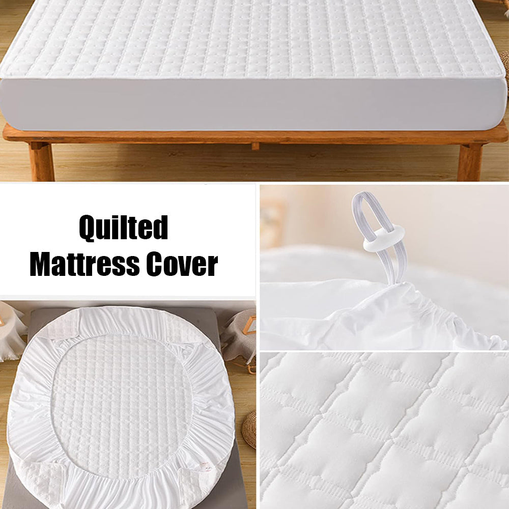 Anyhouz Mattress Cover White Double Size Waterproof Quilted Fitted Bed Sheet