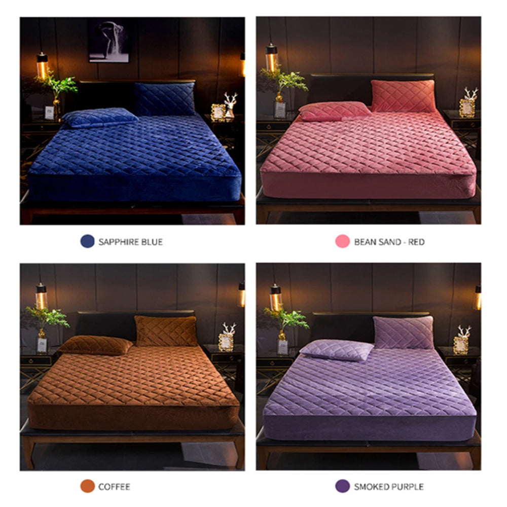 Anyhouz Mattress Cover Coffee Twin Size Crystal Velvet Thicken Quilted Warm Soft Plush Bed Sheet