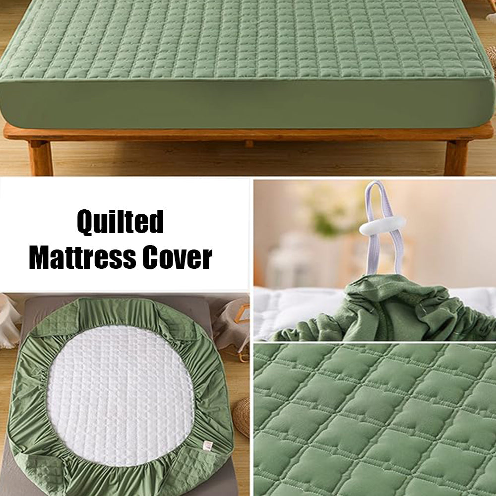 Anyhouz Mattress Cover Green Double Size Waterproof Quilted Fitted Bed Sheet