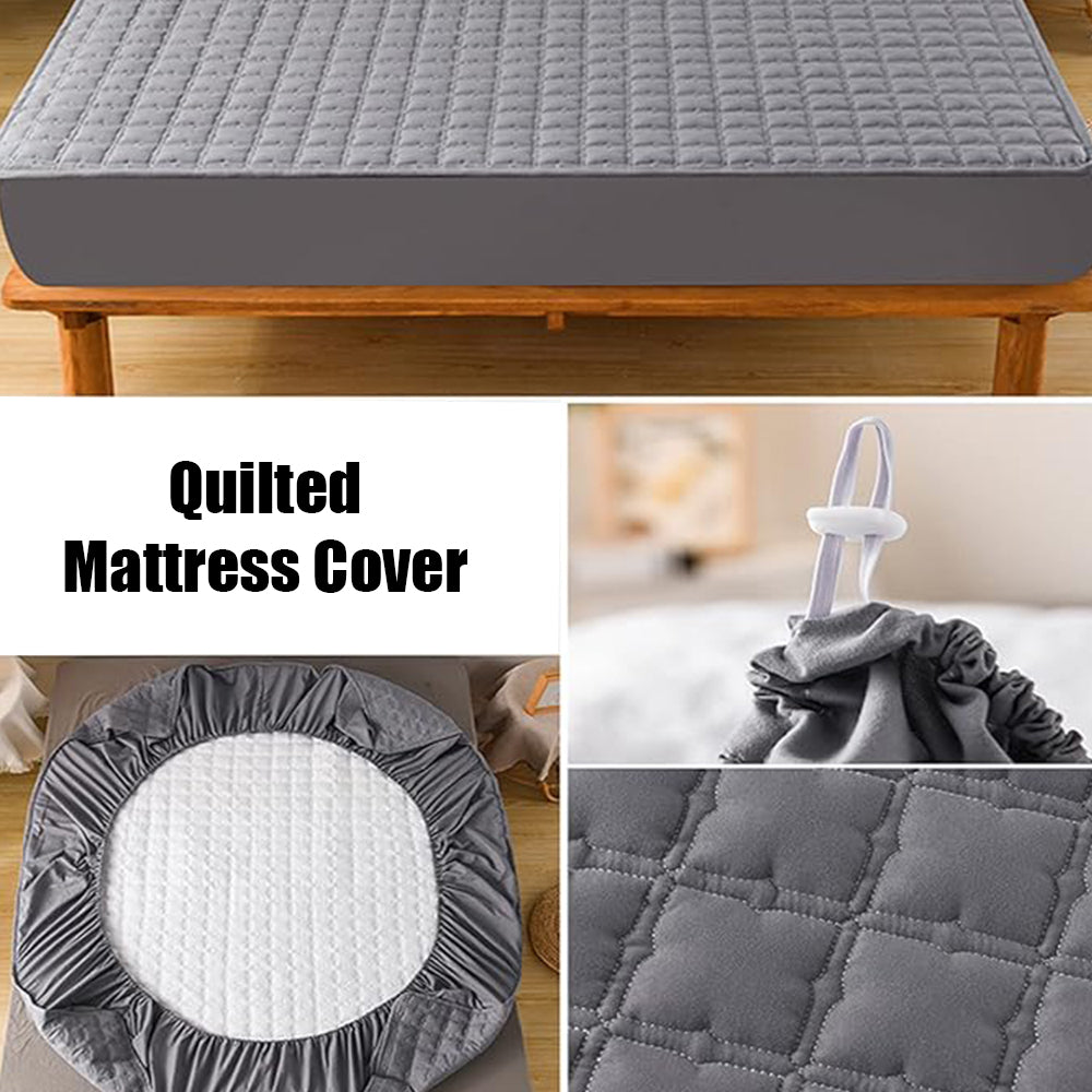 Anyhouz Mattress Cover Gray Double Size Waterproof Quilted Fitted Bed Sheet