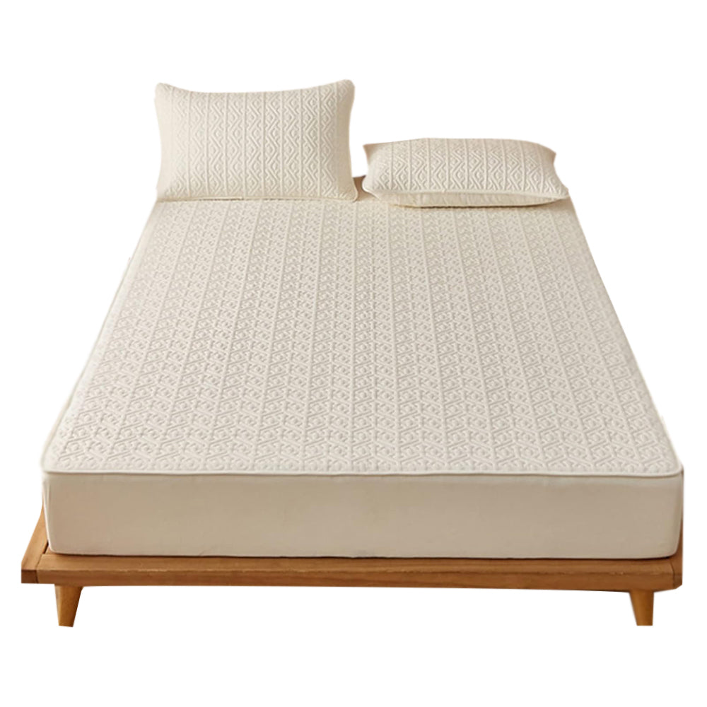 Anyhouz Mattress Cover Beige Twin Size Pure Cotton Soft Quilted Bed Sheet Anti-bacterial Protector Cover