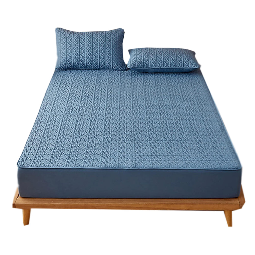 Anyhouz Mattress Cover Blue Double Size Pure Cotton Soft Quilted Bed Sheet Anti-bacterial Protector Cover