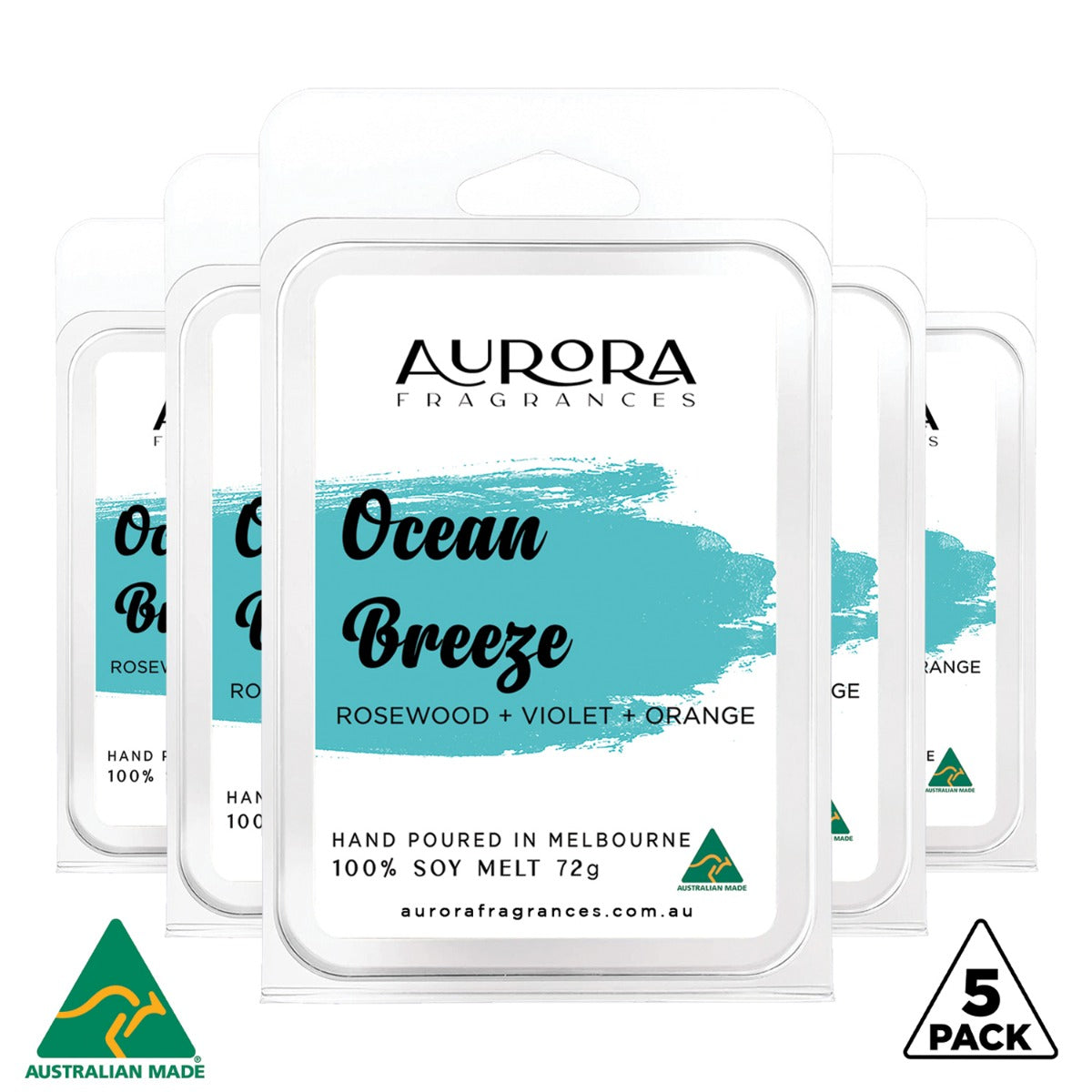 Aurora Ocean Breeze Soy Wax Melts Australian Made 72g 5 Pack