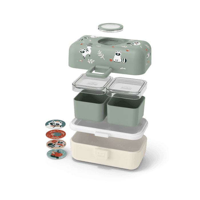 Monbento Tresor Graphic Kids's Bento Box- Green Raccoon Green Raccoon-1954803050564685828