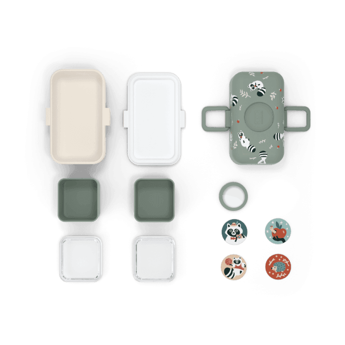 Monbento Tresor Graphic Kids's Bento Box- Green Raccoon Green Raccoon-1954803050564685829