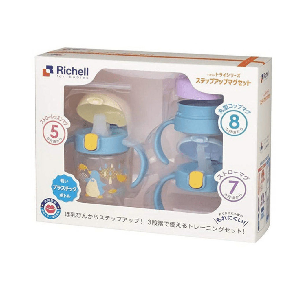 Richell - Tli Straw Mug Set R blue yellow bear Yellow Penguin-1910112151134146560